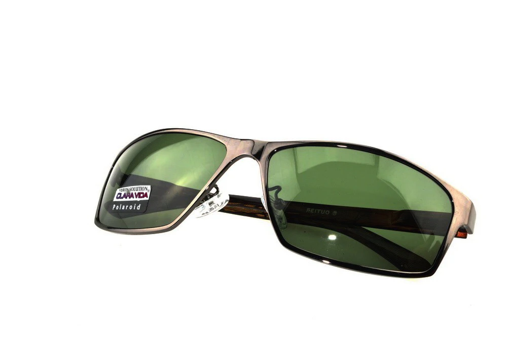 Мужские темные солнцезащитные очки поляризационные в овальной оправе из сплава