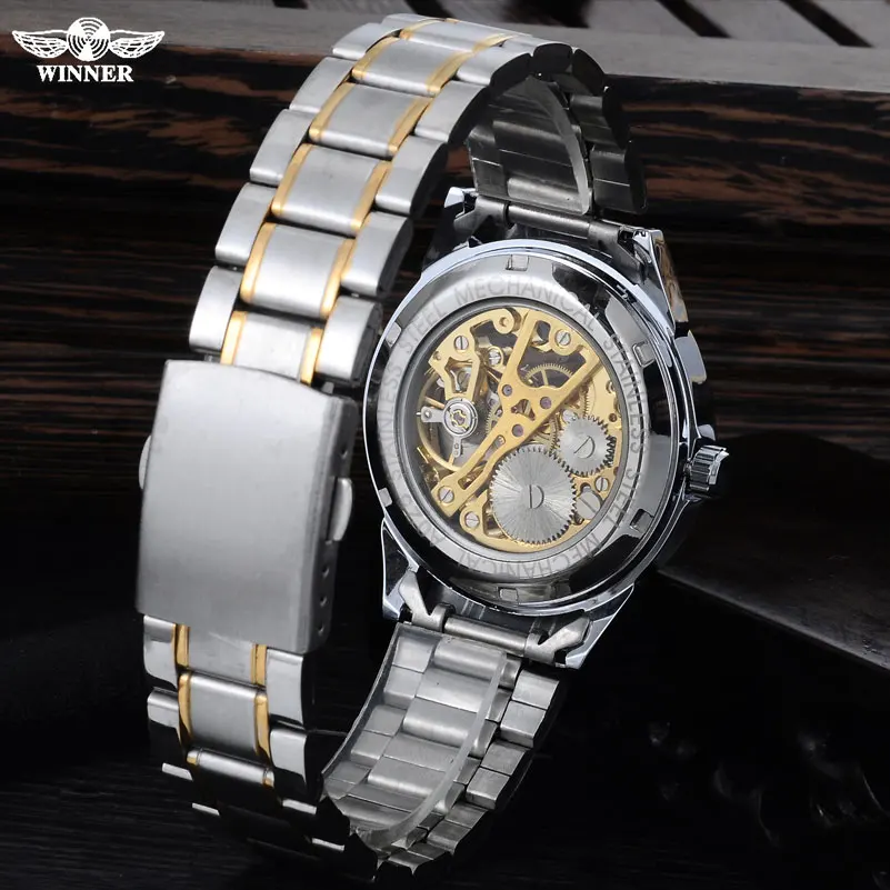 Мужские механические часы скелетоны победитель бренд бизнес ручной Ветер