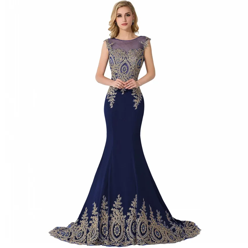 Navy Blue Vestido de festa, платье для выпускного вечера, es, длинное платье русалки, Золотая аппликация, королевский синий кафтан, Дубай, платье для вечеринки, платье для выпускного вечера - Цвет: Navy Blue