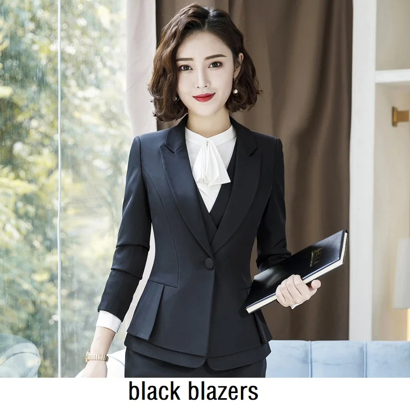 black blazers Женские костюмы тонкий весна осень сплошной цвет длинный рукав блейзеры брюки OL формальные деловые женские брючные костюмы женский комплект костюмы 938 - Цвет: black blazers