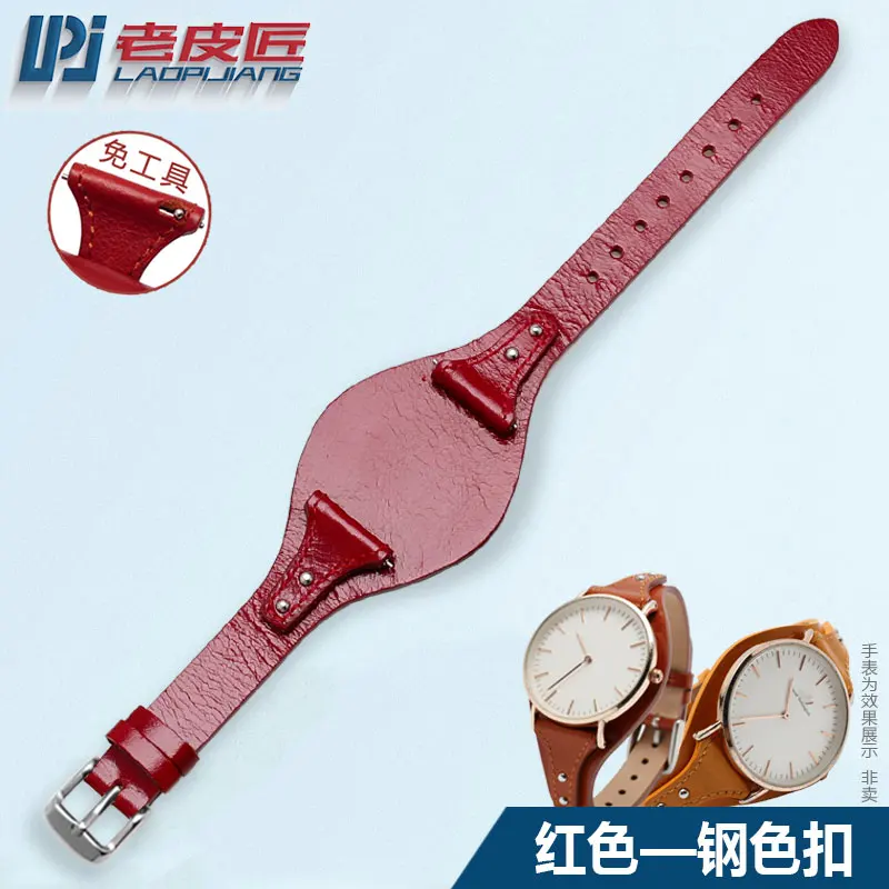 red x silver Натуральная кожа подходит fossil/mido/tissot fiyta часы 18 мм ремешок для часов с кожаным лотком антиквариат ремешок для женщин леди браслет на запястье - Цвет ремешка: red x silver