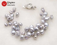 qingmos gray natural pearl bracelets for women with 9 strands 6 9mm baroque pearl starriness bracelets fine jewelry 7 5 bra404