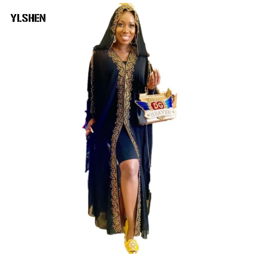 2021 с капюшоном летние африканские платья для женщин шифон Abaya Robe Femme размера плюс