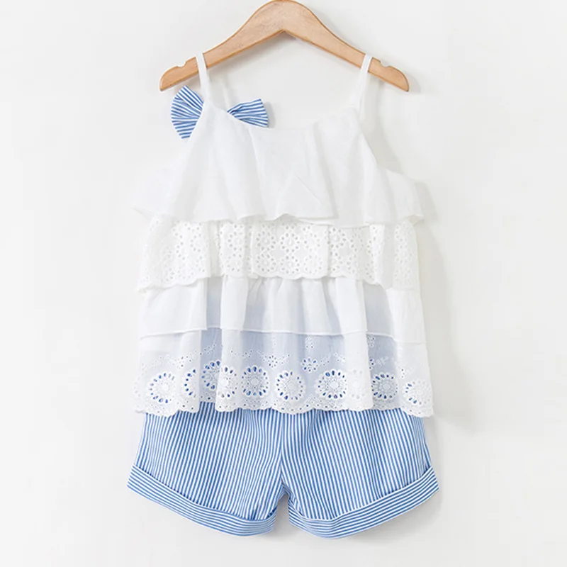 Модный милый бутик жилет с бантом и оборками топы для девочек шорты комплект