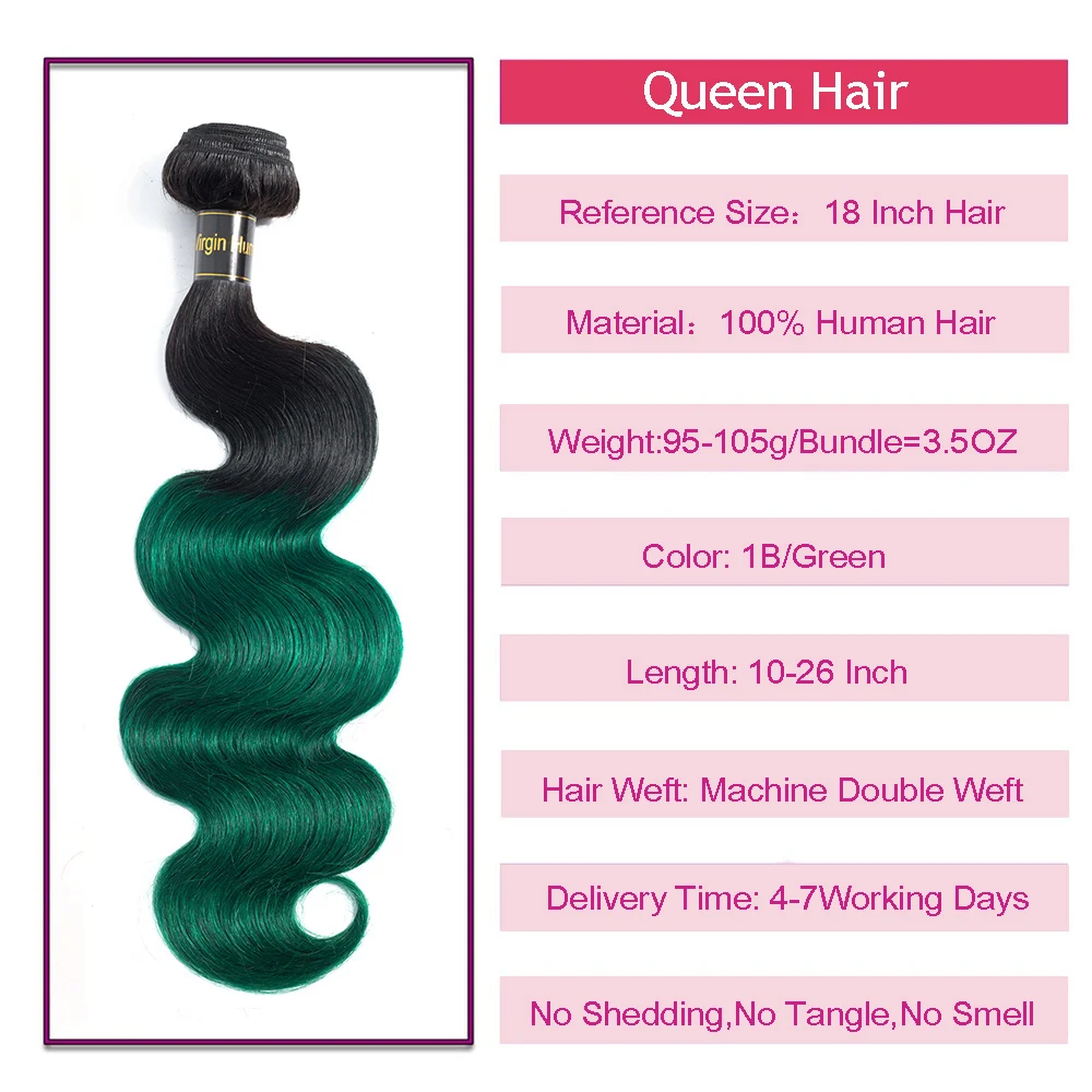 Queen hair товары бразильский 1B/Зеленый Двухцветный Ombre объемная волна Связки с закрытием 3 Связки Волнистые человеческие волосы с закрытием