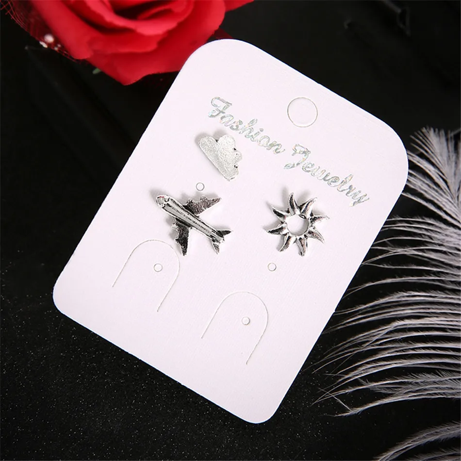 

PENGBIN Creative Airplane Cloud Sun Flower Earrings Vintage Alloy Geometric Small Stud Earrings Set For Women Girls
