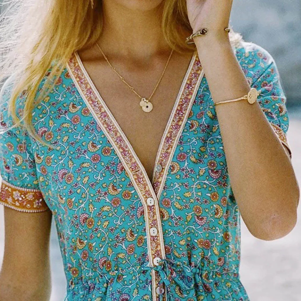 Летнее женское платье в богемном стиле ocktail вечерние пляжное с v образным вырезом