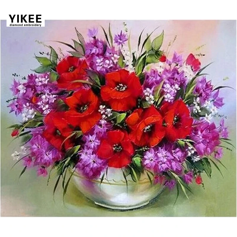 

YIKEE Diamond Embroidery Flowers Poppies Sale Diamond Art Mosaic Crystal Handicraft Wall b007