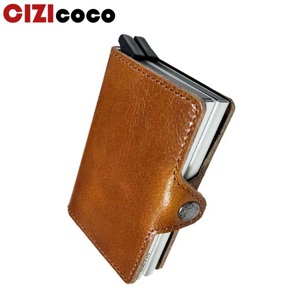 Новый автоматический держатель для кредитных карт из натуральной кожи мужской