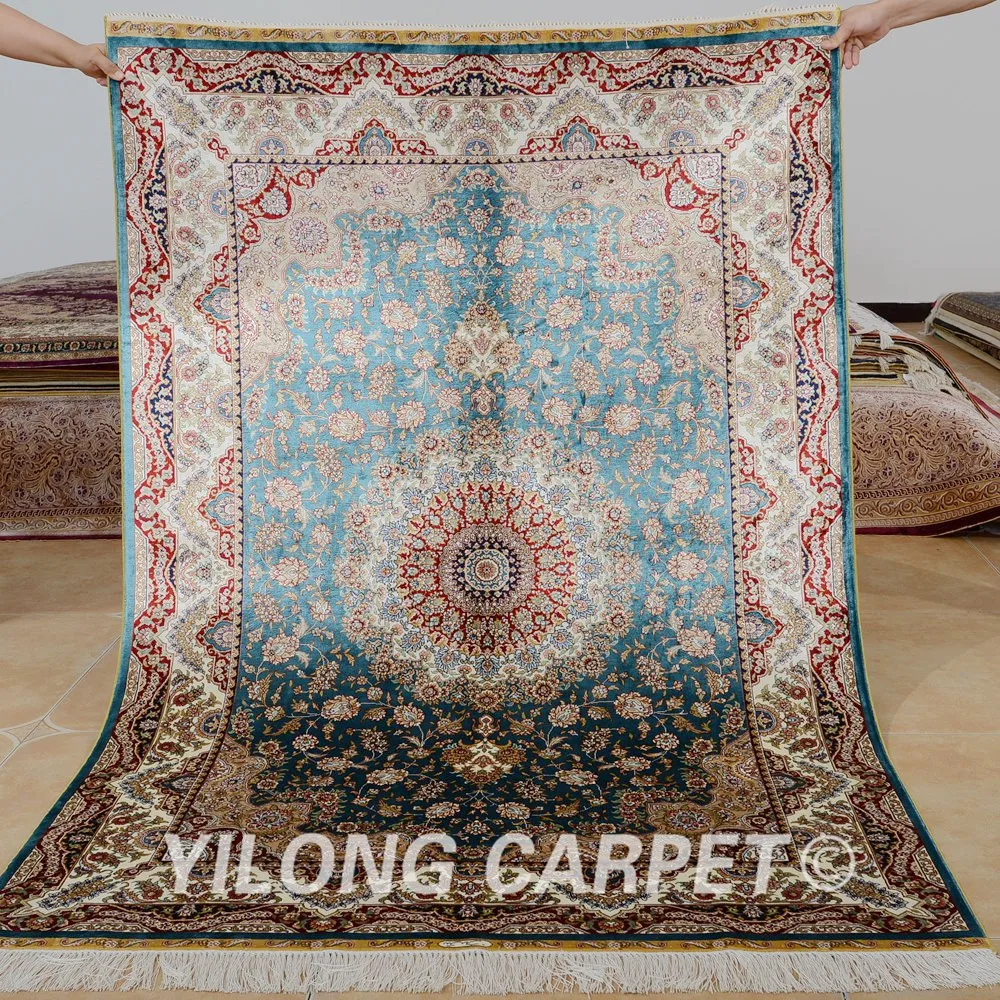 Yilong 4' x 6 'ковер ручной работы синий медальон дизайн vantage античные персидские