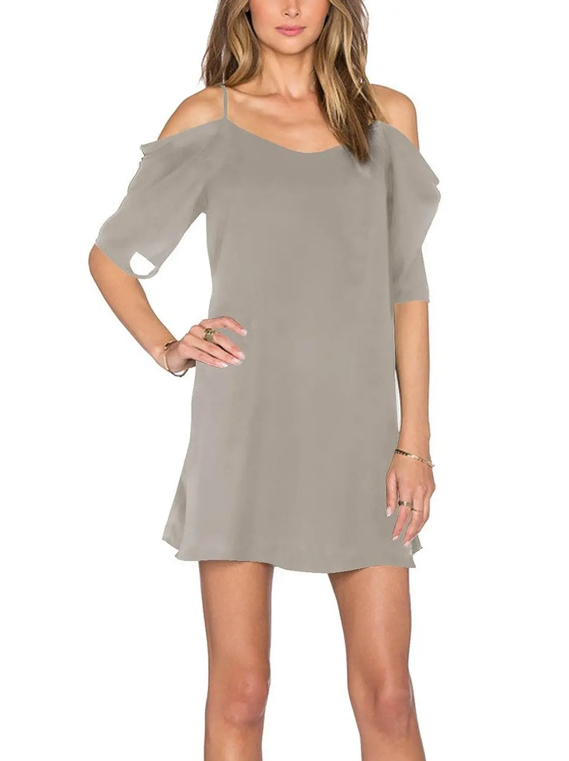 Женское шифоновое мини платье на бретельках с вырезами и открытым плечом женские