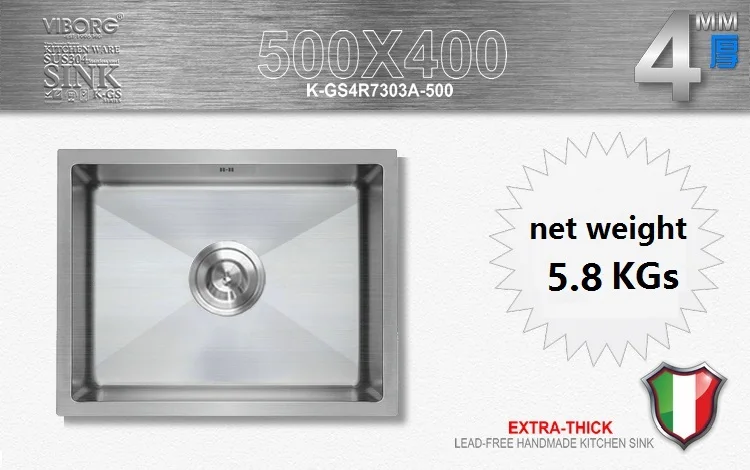 500x400x220 мм) VIBORG Делюкс ручная работа сверхтолстая 304 нержавеющая сталь подстежка одинарная чаша кухонная раковина