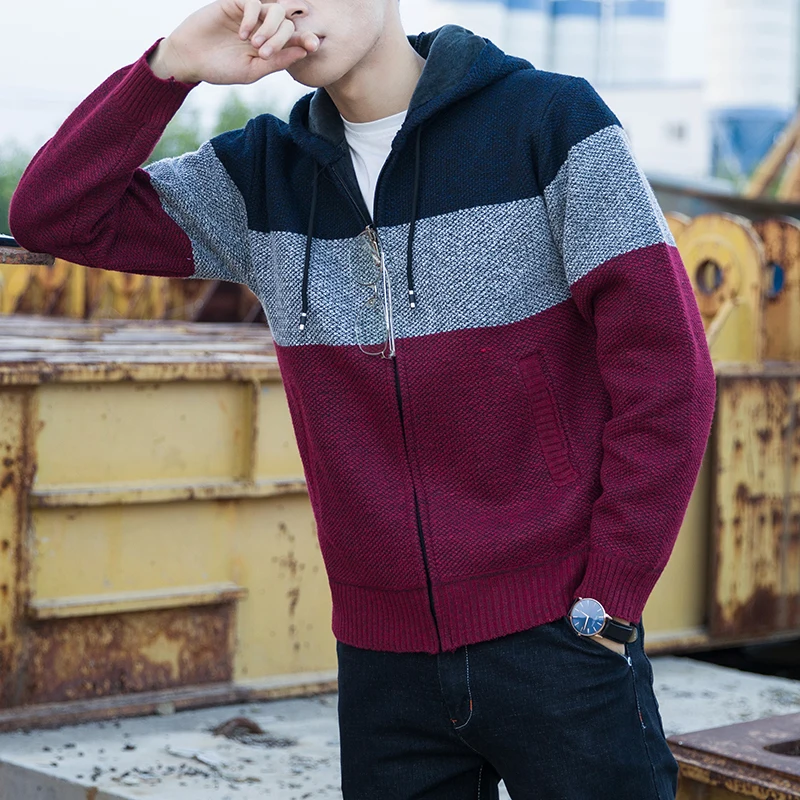 Мужской Повседневный свитер с капюшоном плотная Вельветовая вязаная верхняя