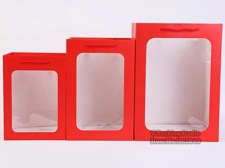 Черные цветочные бумажные сумочки белые прозрачные ПВХ окна подарочные пакеты