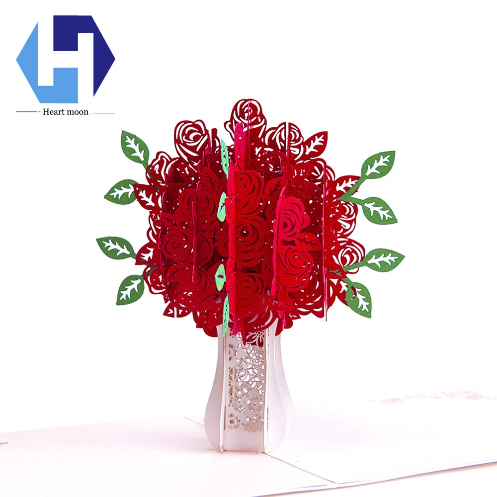 3D всплывающие цветы поздравительная открытка для фестиваля с конвертом лазерная