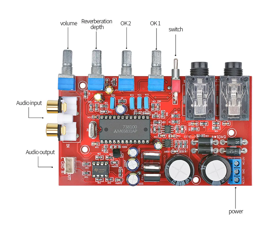 AIYIMA M65831AP+ NE5532 цифровой реверберации караоке ОК предусилитель доска M65831 караоке предусилитель OPA275 OP AMP Dual AC12V-15V