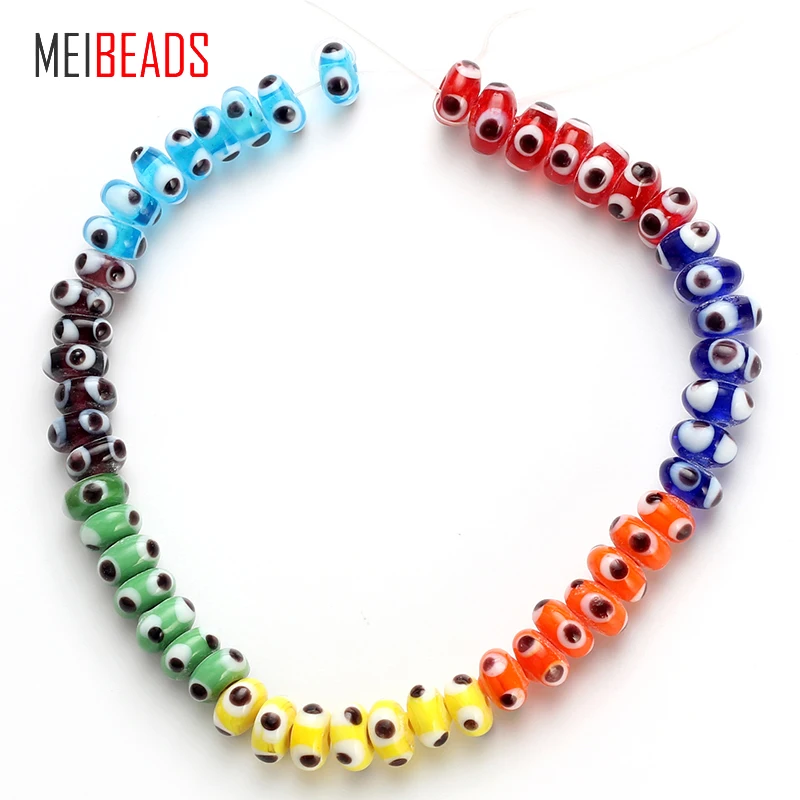 MEIBEADS 1 веревочный цветной стеклянный бисер кулон с черным глазом для браслета и