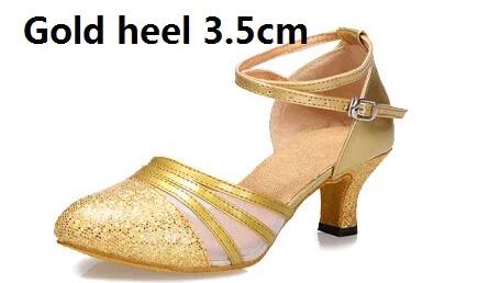 Golden 3.5cm Женская Обувь для бальных и латиноамериканских танцев; женская обувь для сальсы; современная танцевальная обувь для румбы; обувь для вечеринки; обувь на каблуке 5 см; мягкая подошва; VA30108 - Цвет: Golden 3.5cm