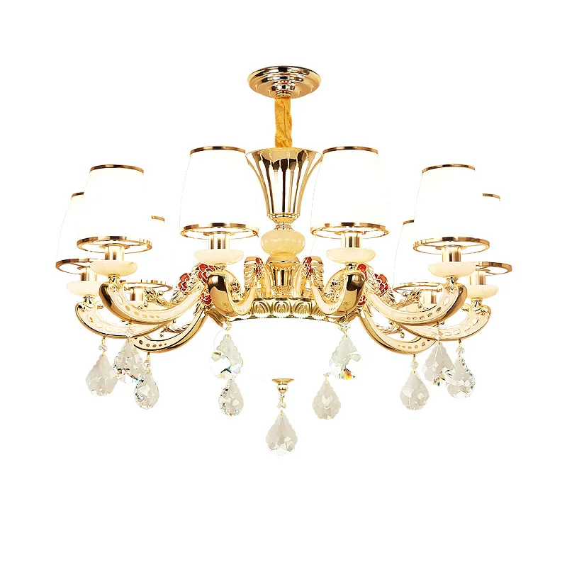 

European LED chandelier zinc alloy jade living room fixtures glass bedroom hanging lights crystal dining room pendant lamps