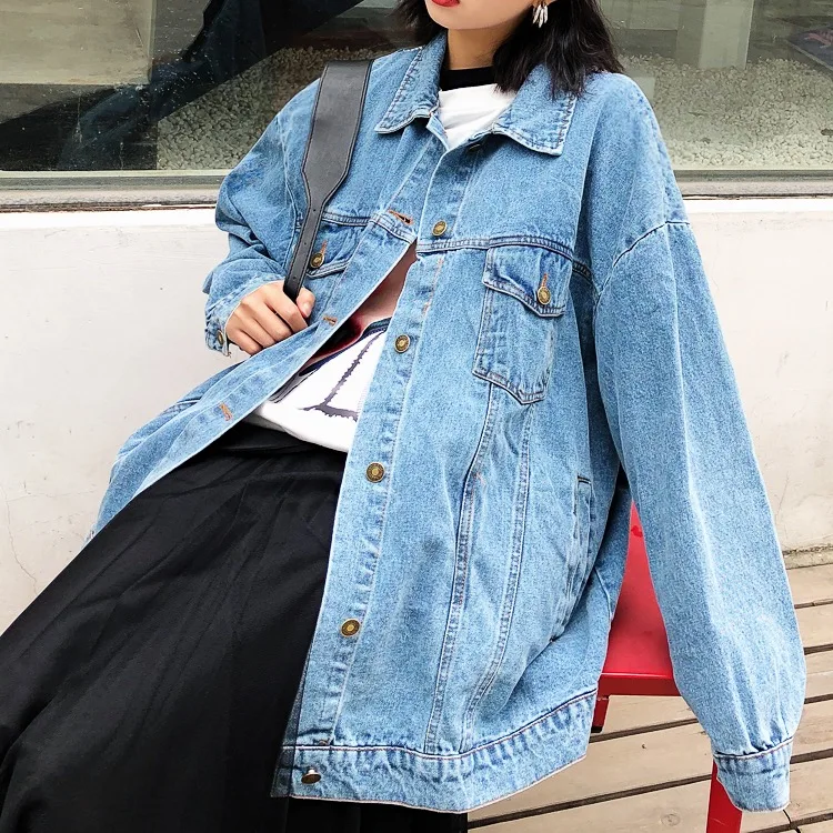 Creative design of back stitching stripe patch loose Street fake two fashionable BF neutral coat boyfriend denim jacket | Женская одежда