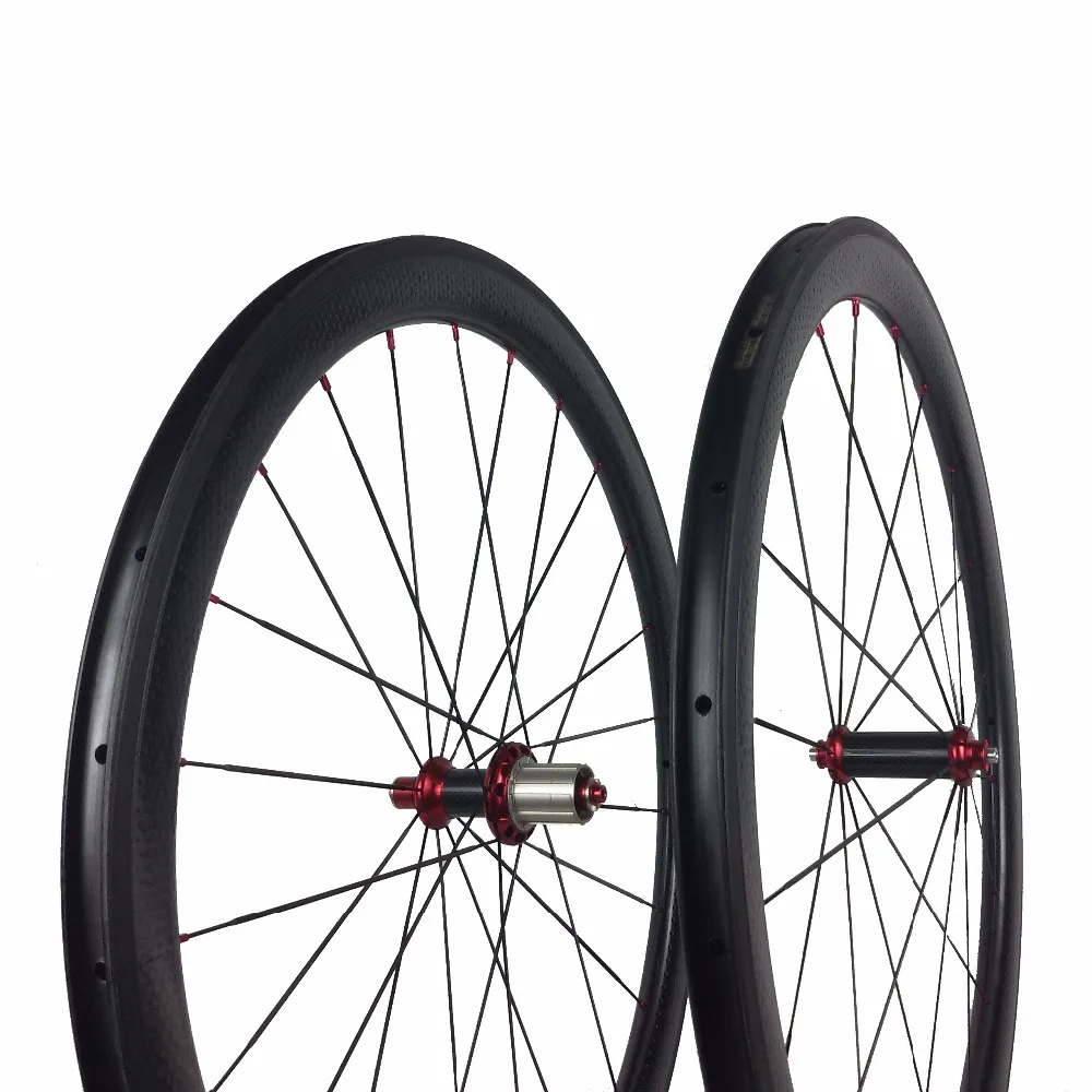 Top Quality 700C Carbon U Shape UD Dimple Wheelsets Road Bike Wheel 45mm Tubular Rim 25mm Width Surface V Brake Disc Available