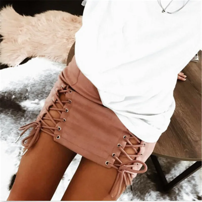 2017 летняя модная сексуальная Женская юбка высокая талия шнуровка на чашечках