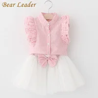 Bear leader/комплекты одежды для девочек г. Летние повседневные комплекты одежды для детей рубашка с рукавами-бабочками и отложным воротником+ шорты, комплект из 2 предметов
