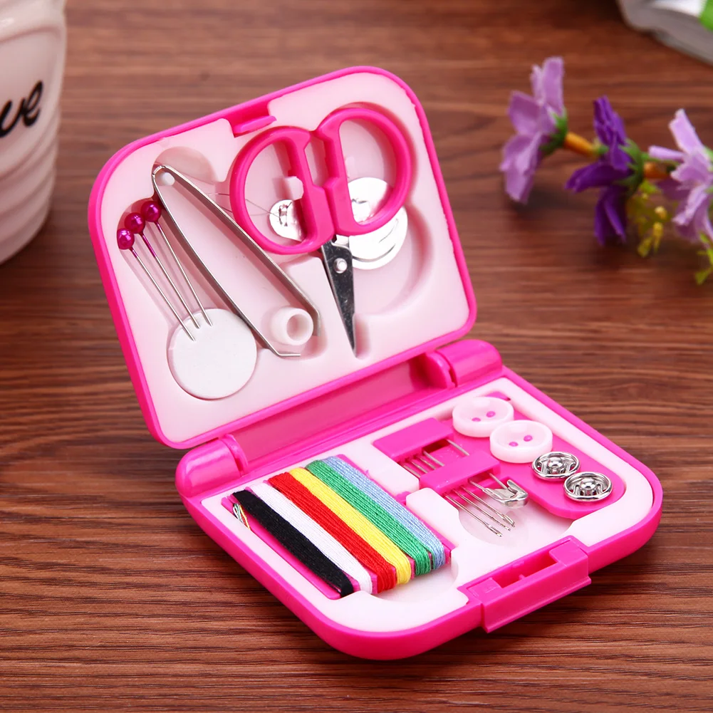 Mini Sewing Box Kit Needle Threads Buttons Scissor Thimble Portable Home Knitting Needles Travel Tools Supplies | Дом и сад