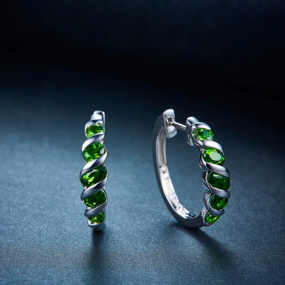 Hutang женские клипсы 1.77ct натуральный хром диопсид Твердые 925 пробы серебро зеленый драгоценный камень хорошее классическое ювелирное изделие Новинка