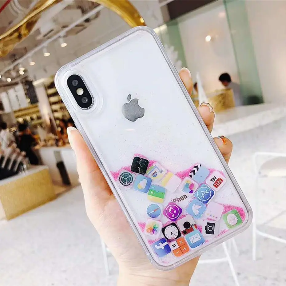 Роскошный блестящий чехол для iPhone 7 8X6 6s Plus XR XS милые символы жидкий песок чехлы