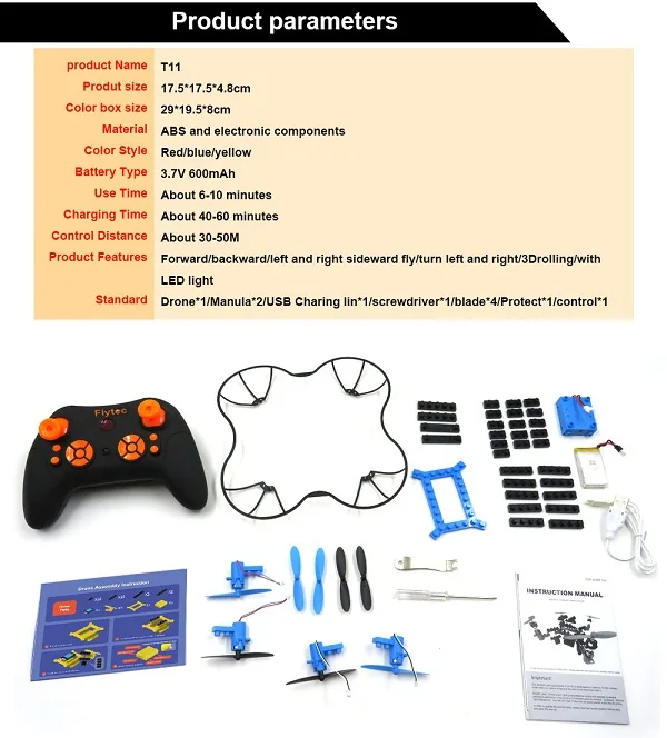 Flytec T11 DIY строительный блок RC Квадрокоптер 3D флип Безголовый режим Мультикоптер мини кирпичи Карманный Дрон подарок игрушки для детей