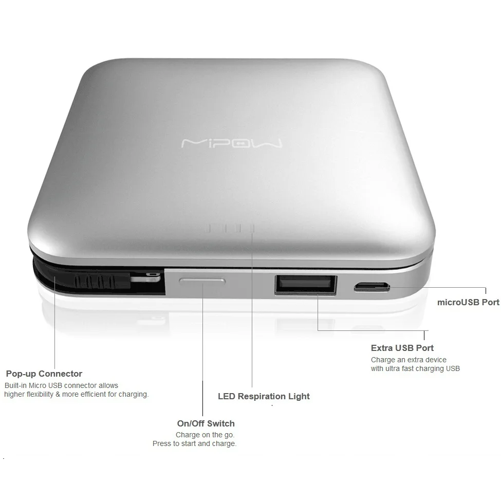 MIPOW power Bank Аккумулятор 9000 мАч портативное зарядное устройство с