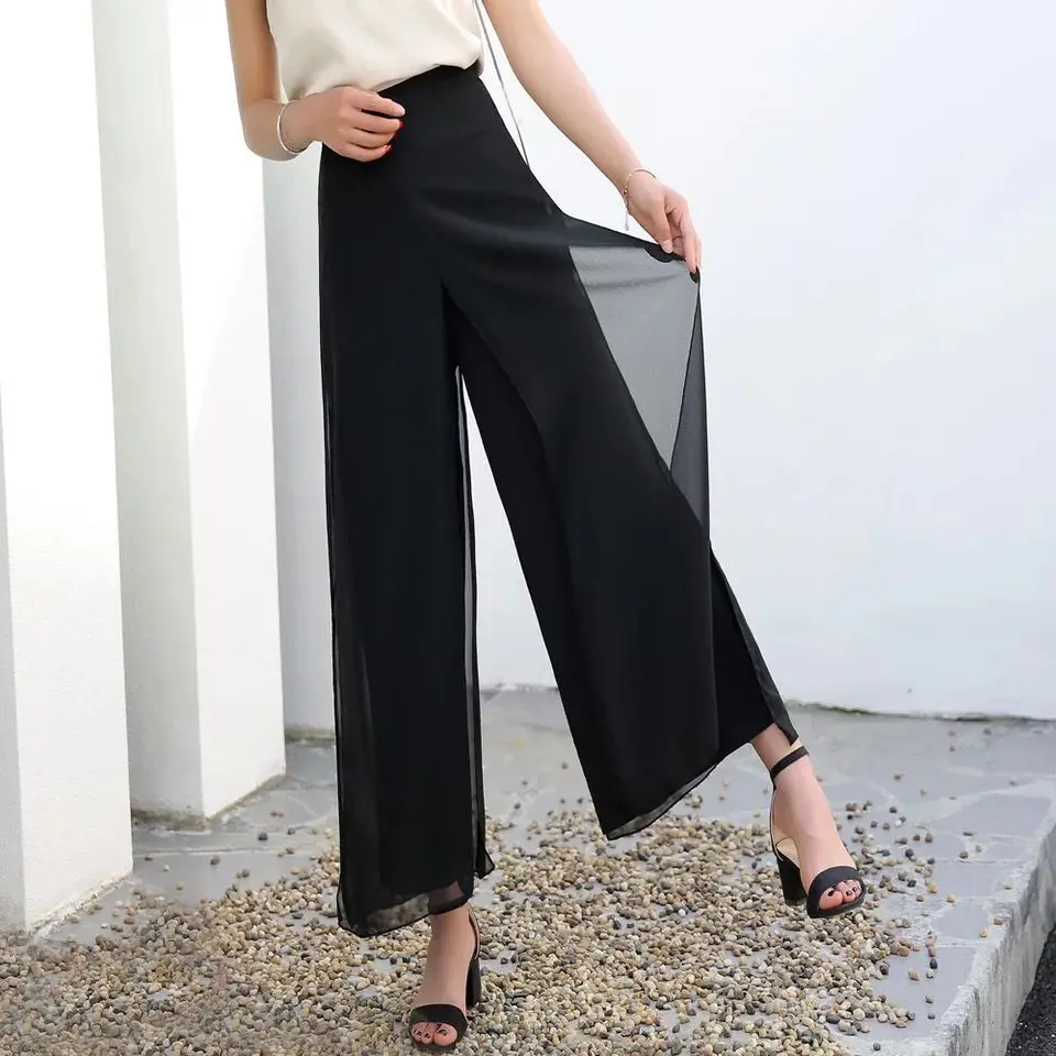 

add new high waist wide legged women trousers brand pants sexy Casual new year fashion pleated black Loose relaxed cool Easy