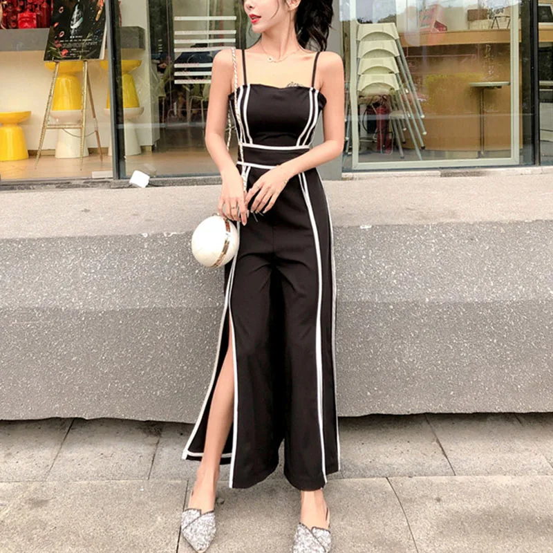 Возможно U черно-белый комбинезон в стиле пэчворк с широкими штанинами без