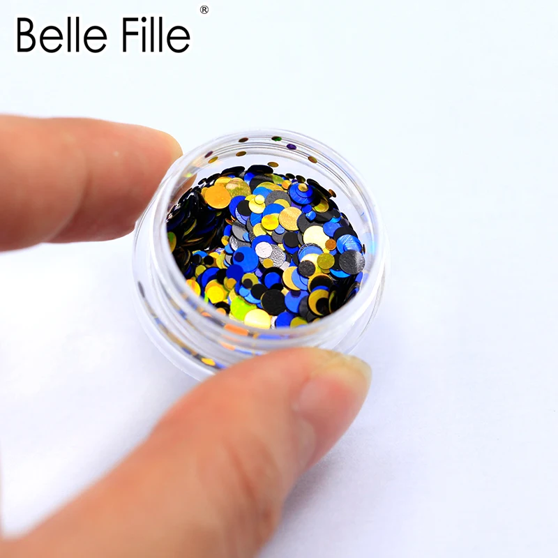 Блеск для ногтей Belle Fille 14 цветов 1 г круглая форма лазерный магический эффект лак