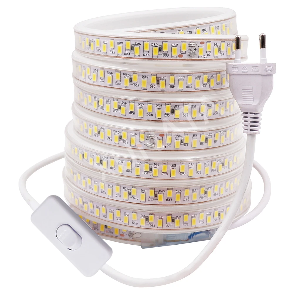 SMD 5730 Светодиодная лента 220В 230В 180leds/m Flex IP67 водонепроницаемая светодиодная лента 5630 1 м 2 м 5 м 10 м 20 м 50 м 100 м + диммер штепсельная вилка европейского стандарта