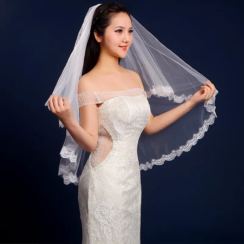 1,5 м красивый кружевной изящный Цветок Кружевной Край Mantilla свадебное платье с вуалью для невесты
