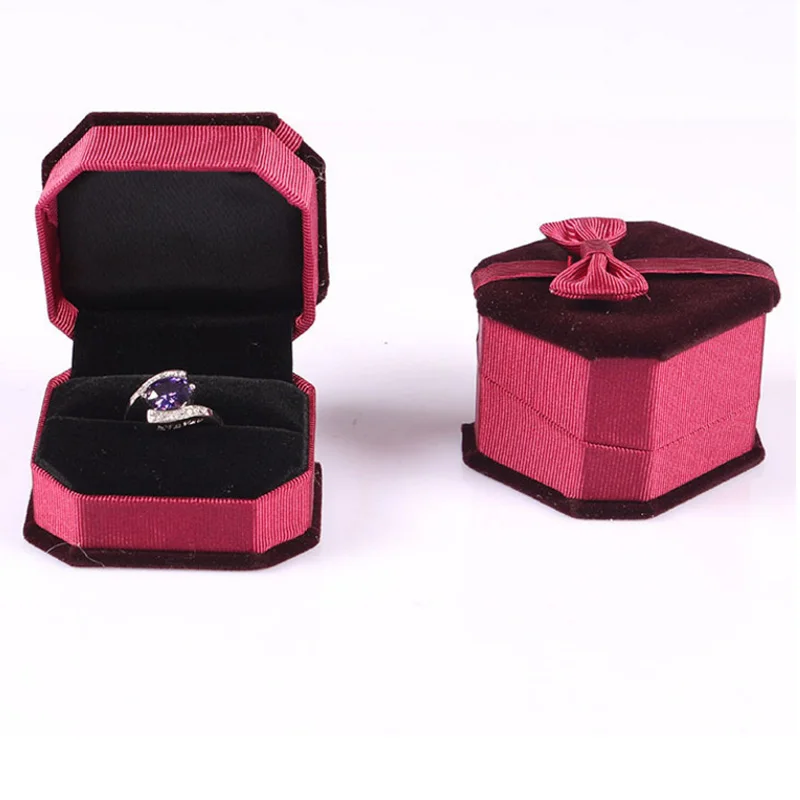 Quickdone 1Pcs Box Ring Storage Bowknot Earring Engagement Velvet Cardboard Display Case Wedding Valentine Day Gift HG0497 | Дом и сад