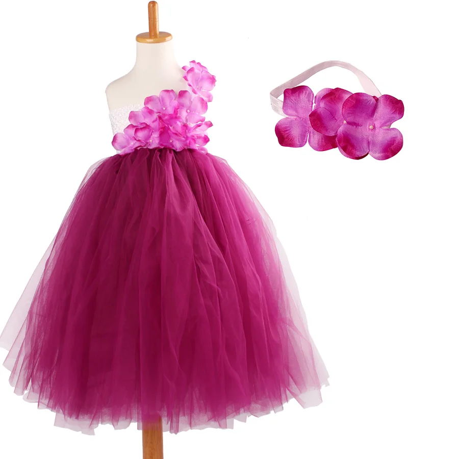 Vestido de tut&uacute; de boda con flores de ciruelo para ni&ntilde;as, traje de tul hecho a mano con diadema, vestido Formal de baile, regalos de cumplea&ntilde;os, 2019-3