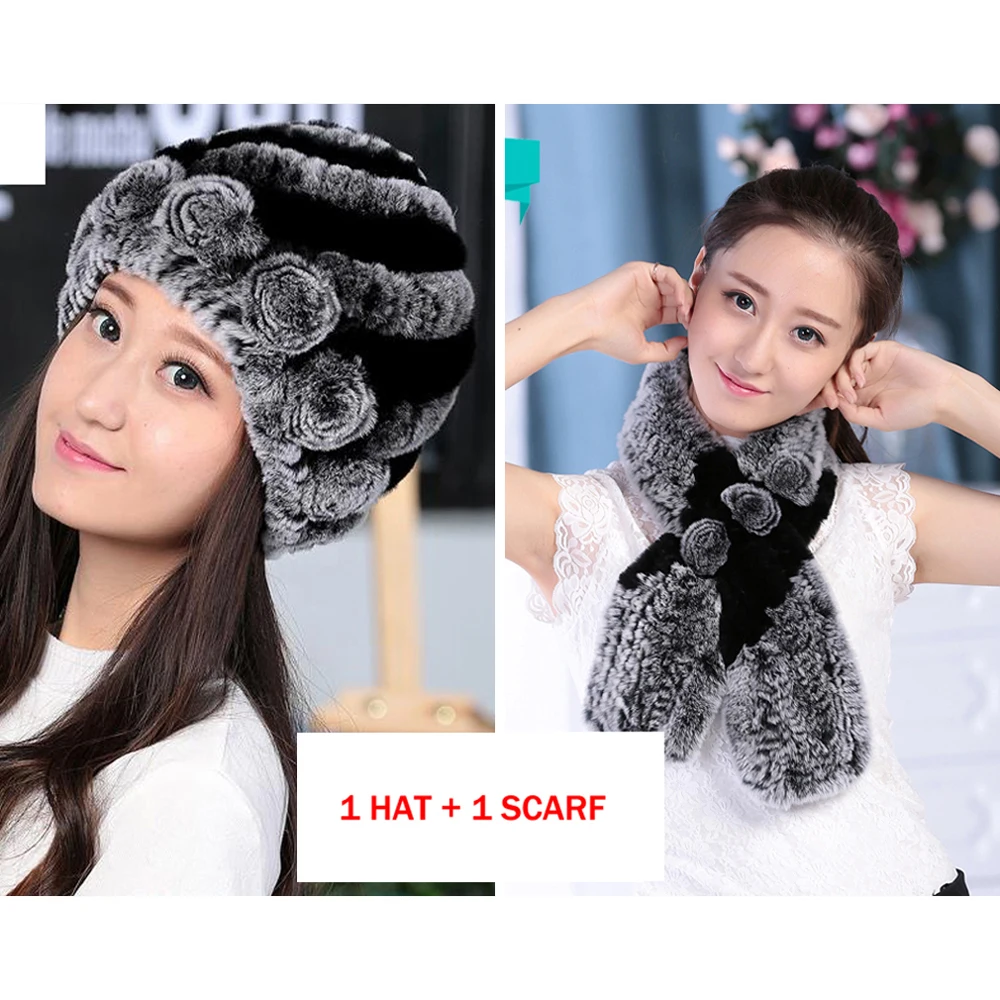 Россия натуральные Настоящий мех кролика шарф и шапка из меха рекс Для женщин