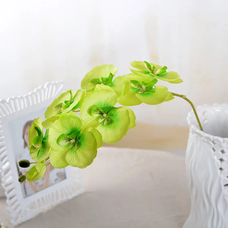 Green Настоящее сенсорный Искусственные Бабочка Шелковый цветок орхидеи+ Пластик моли фаленопсис орхидея для свадьбы дома DIY украшения поддельные цветы - Цвет: Green