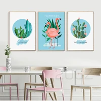 green leaf cactus flamingo scandinavian nordic posters and prints wall art canvas painting wall picture for living room decor