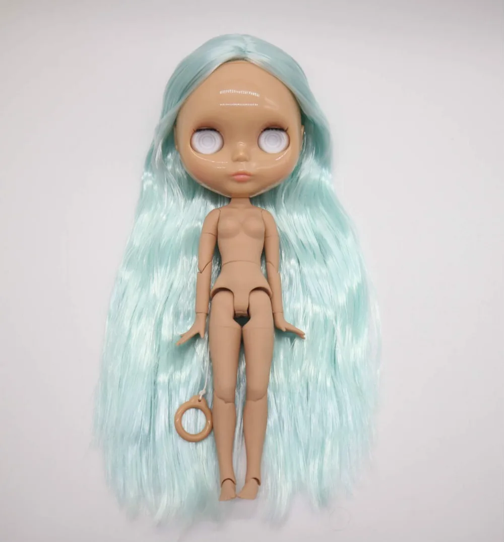 Без глаз чипсы суставное тело Обнаженная blyth кукла для DIY голубые волосы загар кожа