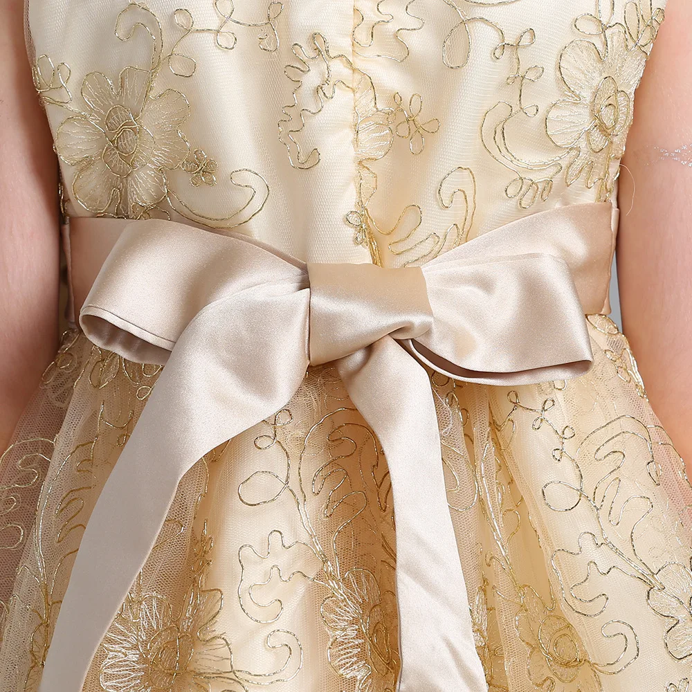 Children's gauze gold silk embroidery dress princess bowknot lace sweet pompous performance girl clothes | Детская одежда и
