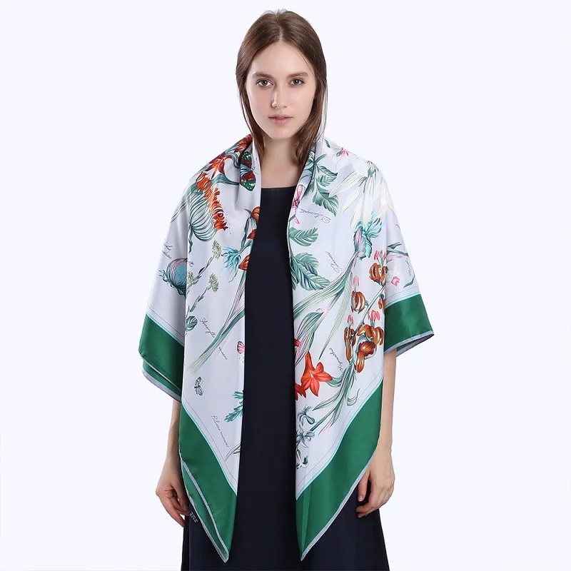 Женский шелковый шарф с цветочным принтом 100% x 130 см|silk square scarf|square scarfbrand women scarf |
