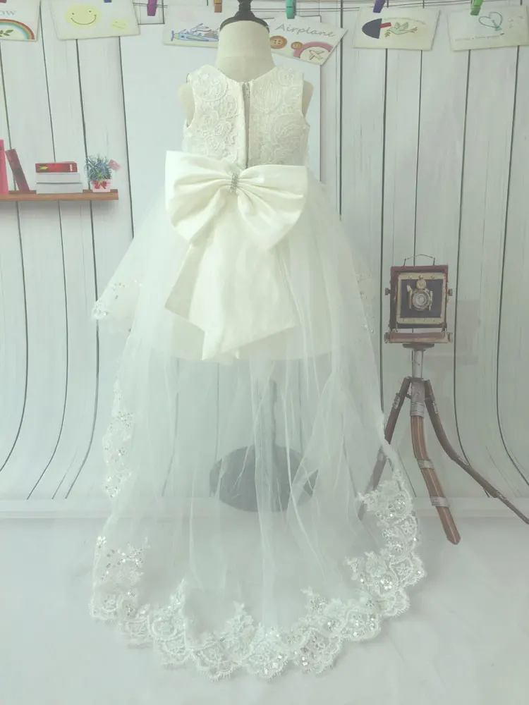 Детские белые платья со шлейфом и цветами для девочек свадебные принцессы платье