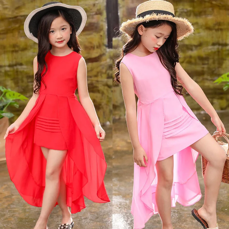 Girls Chiffon Dress 2019 Summer Sleeve Irregular Elegant Princess Party 5 6 7 8 9 10 11 12-year-old Children's Clothing | Детская