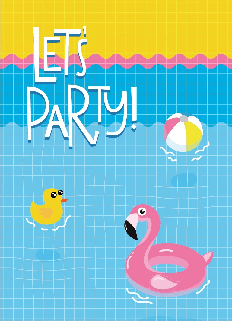 Swimming Pool Birthday Party Invitations Cards Summer Wedding Baby Shower Cartoon Invitations Kids Party Favors Decorations