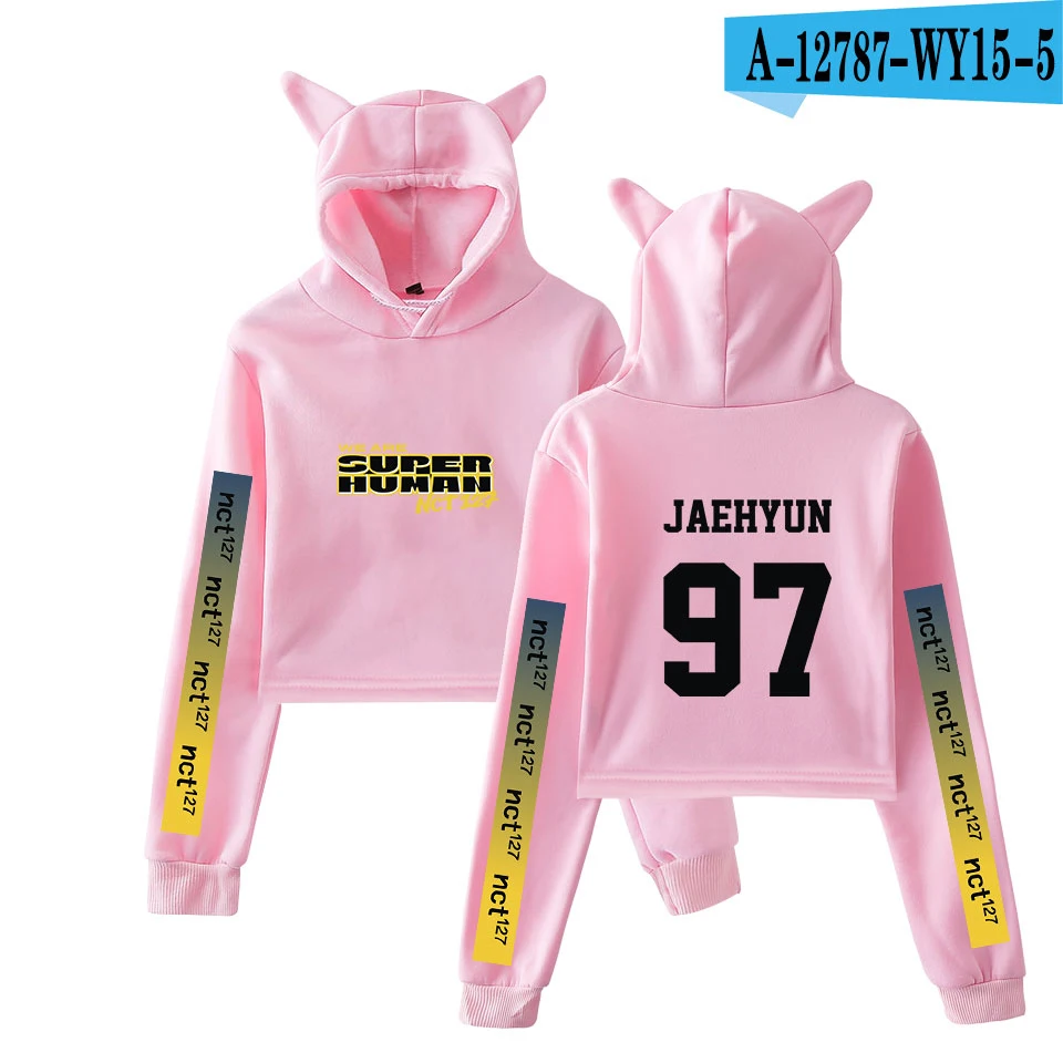 NCT 127 WE ARE SUPERHUMAN Cat Ear толстовка модная Милая женская Повседневная Новинка Kpop Cat Crop Top толстовки Толстовка сексуальная одежда - Цвет: WY15