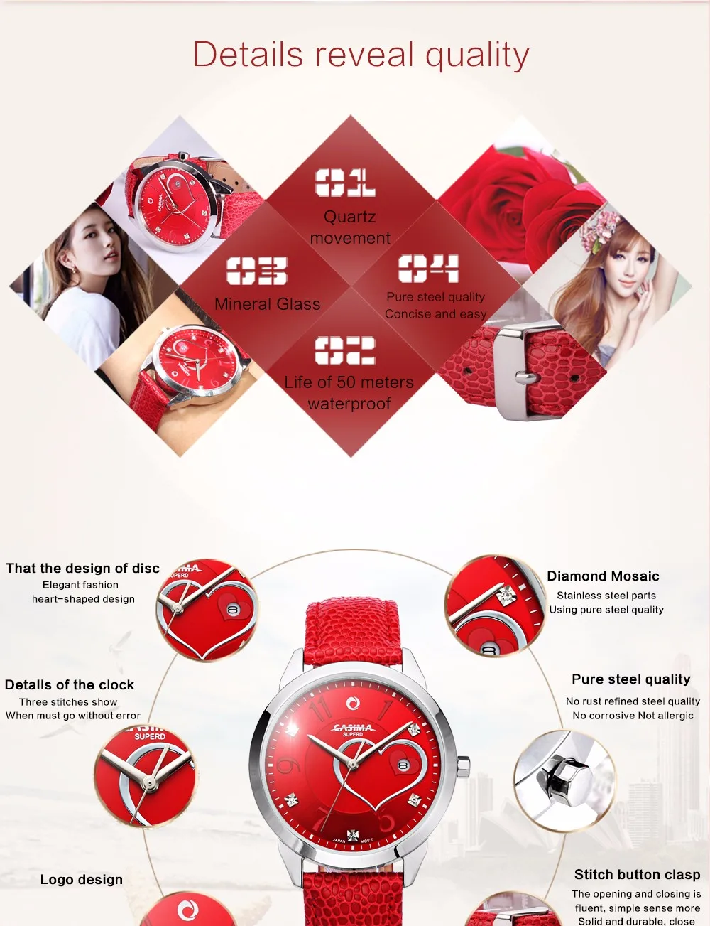 Reloj Mujer CASIMA люксовый бренд бриллианты горный хрусталь Роскошный Повседневный Женский кварцевый Кожаный ремешок водонепроницаемый Montre Femme